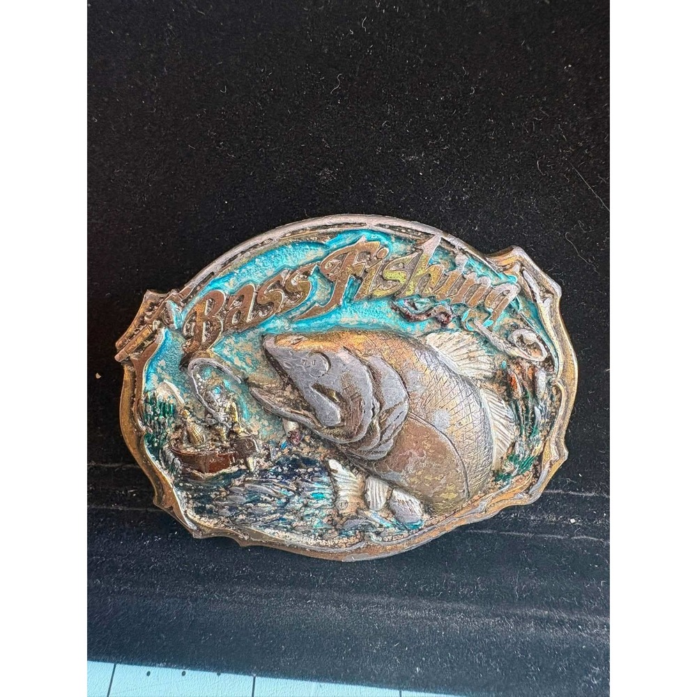 Vintage 1977 Great American Belt Buckle Co Bass Fishing Enamel USA Made 1820